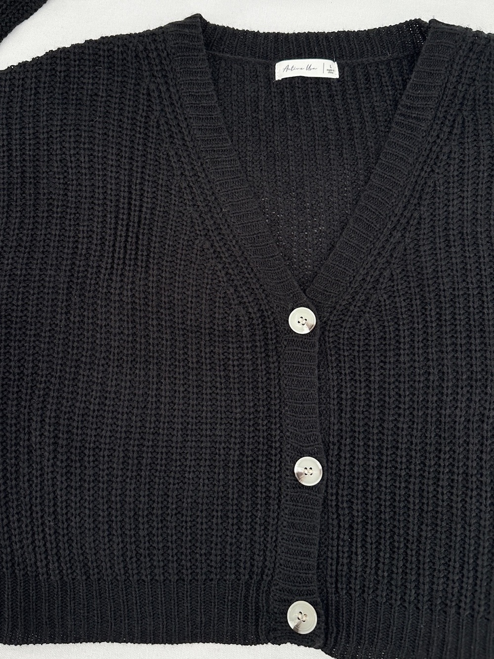 Black Chunky Knit Cropped Cardigan Lg Oversized Grandpa Boxy Sweater
